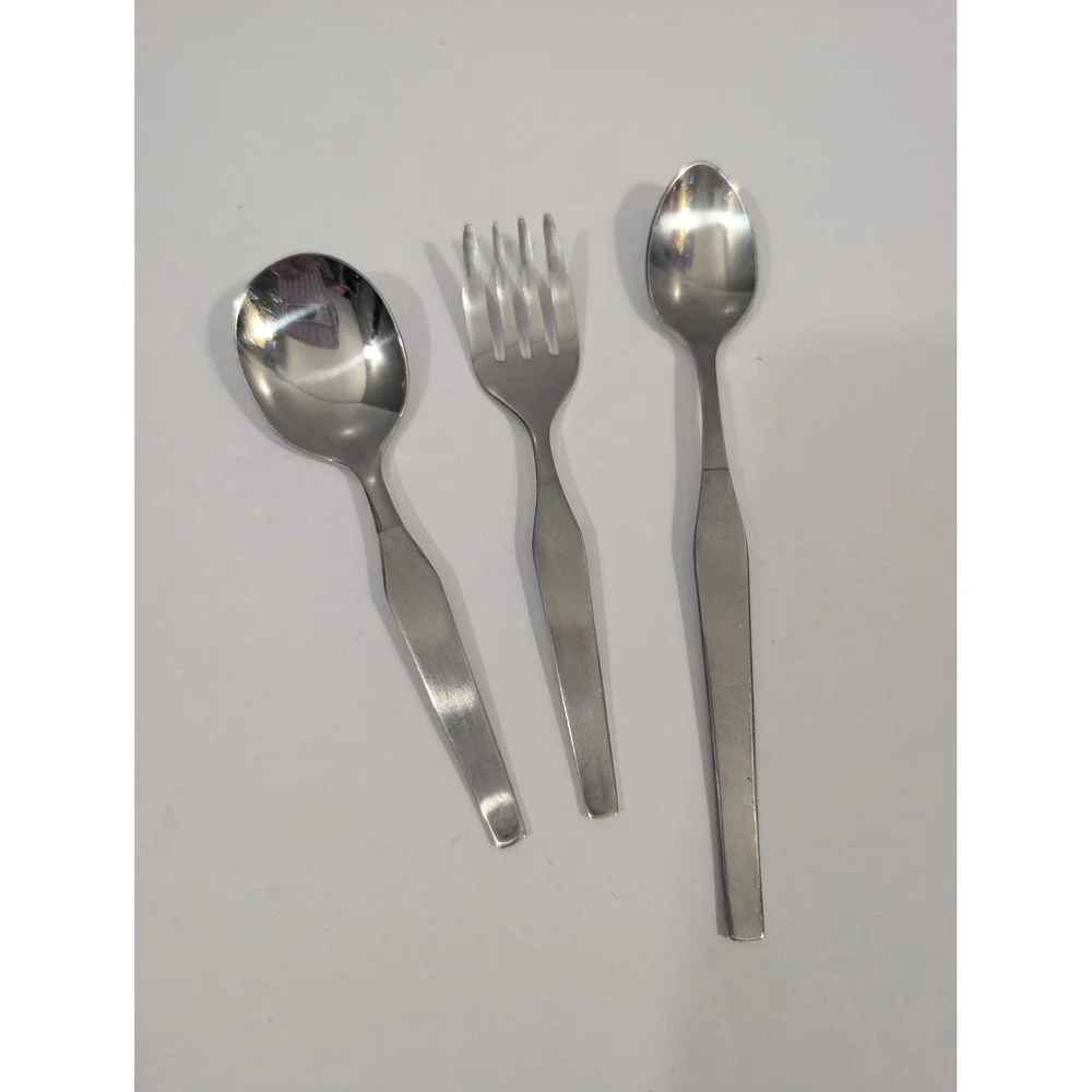 Vintage Kids Stainless Steel Flatware Set 3pc Fork Spoon Korea Mid Century Style